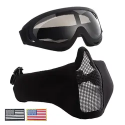 Популярные маски тактический Airsoft дышащая полуметаллический Stee Сетчатая Маска для лица и UV400 очки + комплект нарукавных повязок для охоты