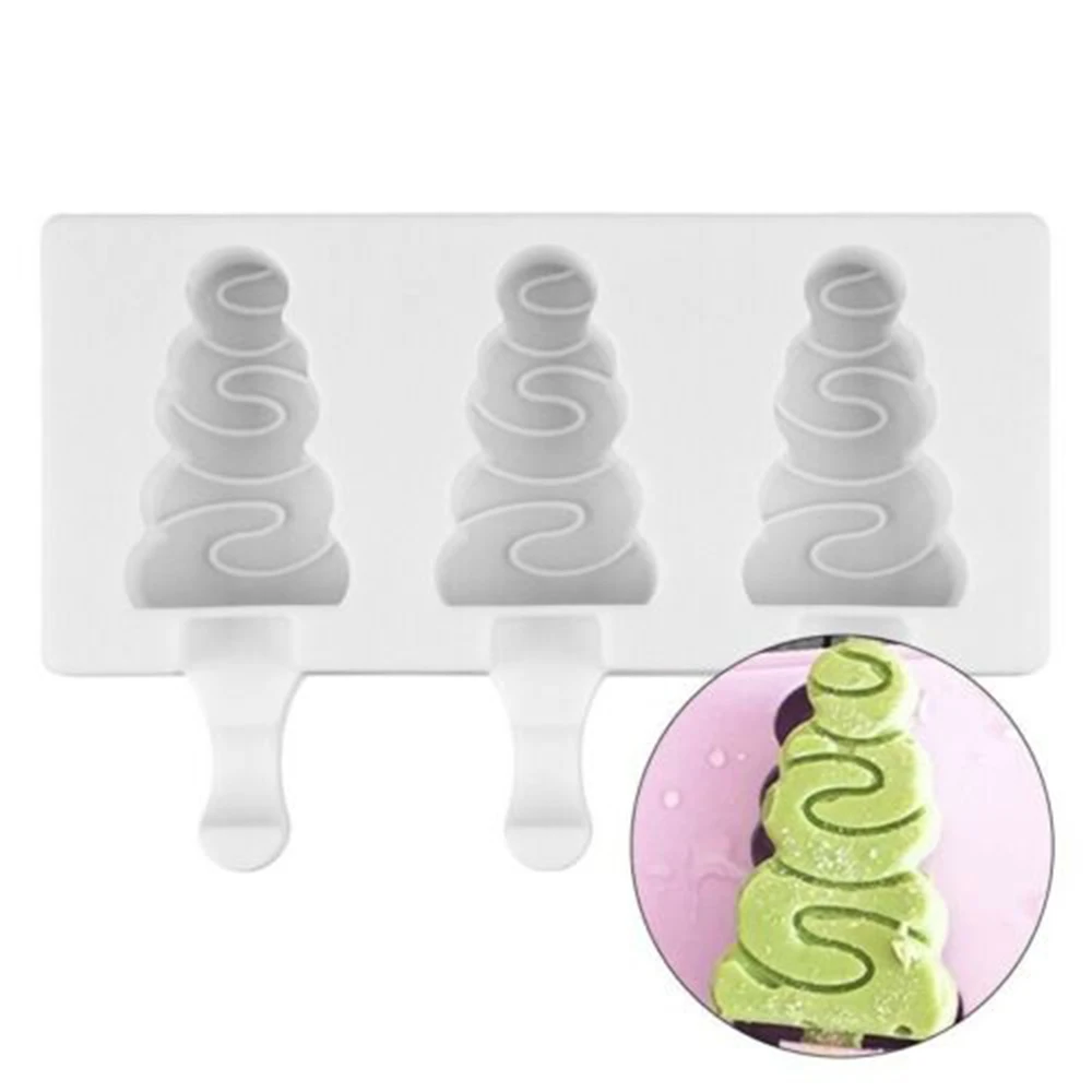 

CHristmas Tree Food Mold 3 Cavity Popsicle Silicone Molds DIY Ice Cream Mould Cube Makers With Popsicle Sticks Children Summer