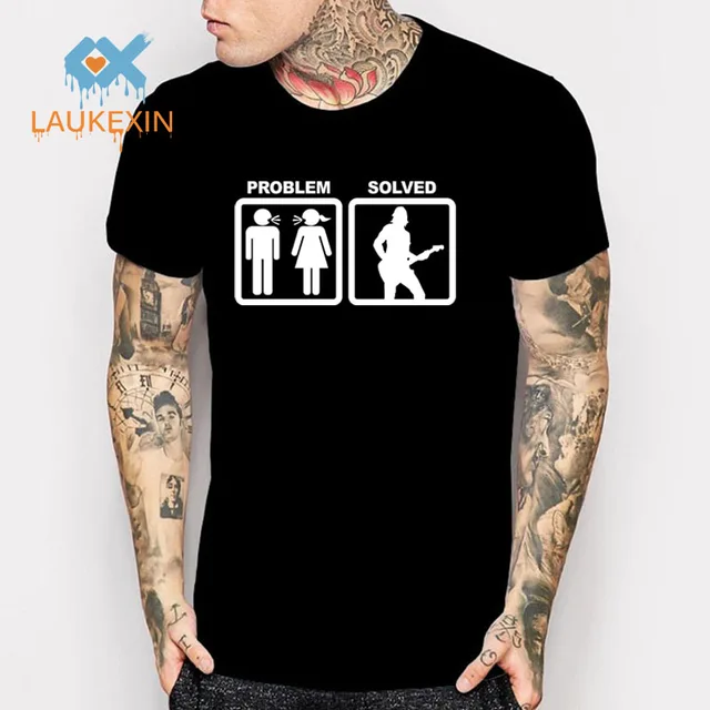 Neuheit Lustige T shirts Problem Gelöst Gitarre Rock T shirt 2017 neue