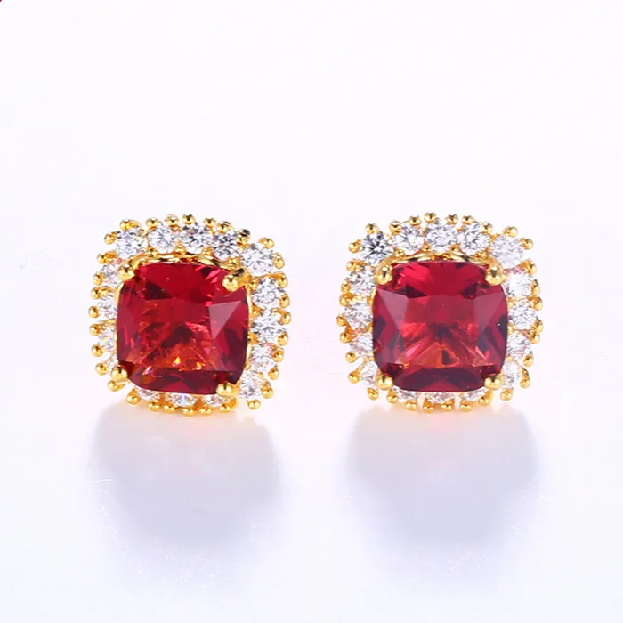 

Pretty Princess Stud Earrings Yellow Gold Filled Red Stone Womens Earrings