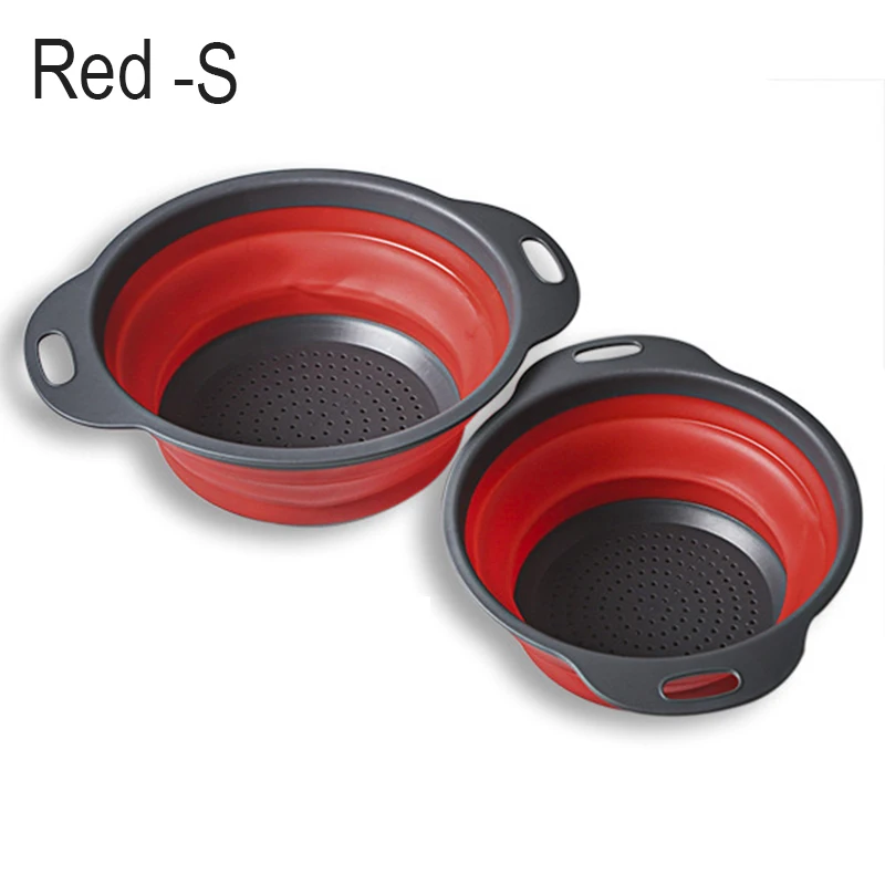 Multifunction Kitchen Collapsible Silicone Colander Fruit Vegetable Strainer Space Saver 899 - Color: Red S