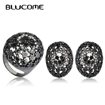 

Blucom Luxury Vintage Black Large French Hook Stud Earrings Ring Jewelry Set Women Banquet Daily Party Decoration Birthday Gifts