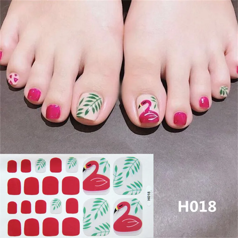22tips Korea Toe Nail Sticker Wraps Adhesive Decals Toenail Polish Strips DIY Pedicure Foot Decals Manicure Women