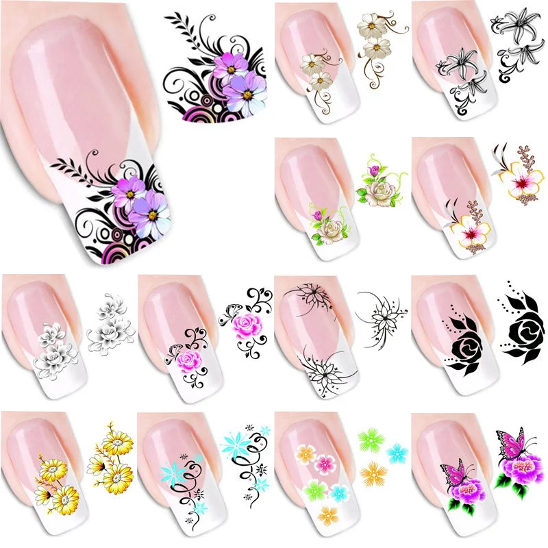 4PC Floral Nail Art Sticker White Flower Fingernail DIY Gel Polish