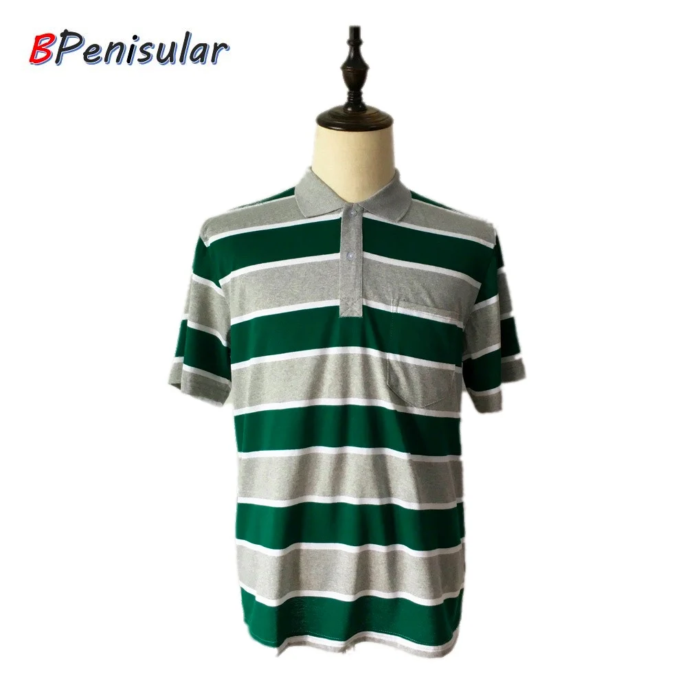 

Mens Polo 2019 Summer Mens Clothing Knitted Cotton Short Sleeve Striped Polo Shirts Casual Green Stripe Polos for Men