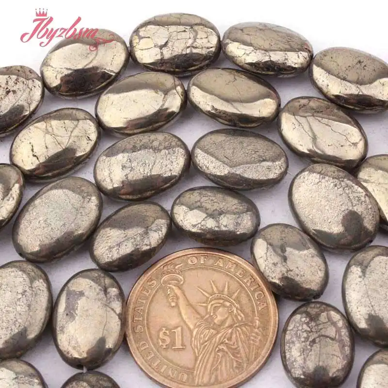 

12x16,13x18mm Smooth Oval Pyrite Beads Natural Stone Beads For DIY Necklace Bracelets Jewelry Making Strand 15" Free Shipping