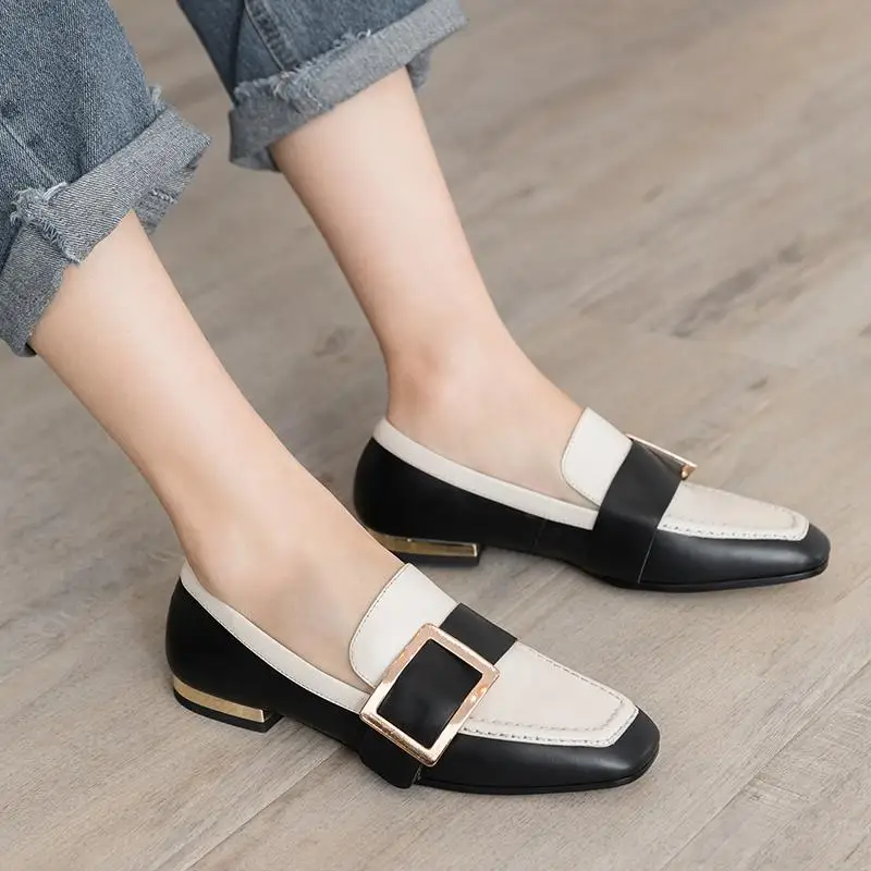 Olla De On Pisos Primavera Hebilla Mujer Conducción Genuino Streetwear Dedo Brown 2019 Casual Cuadrado Cuero L20 Pie Slip Del Krazing blanco Zapatos Modelo gdxEqYd