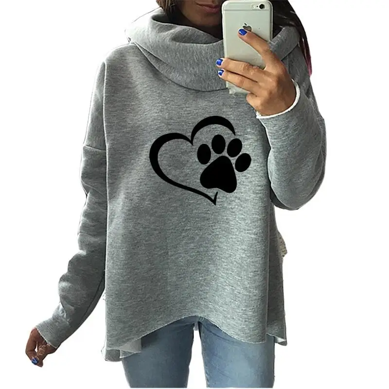 

Fashion Heart Cat Footprint Pattern Christmas Clothes Women Hoodies Winter Scarf Collar Casual Sweatshirts Pullovers Rough