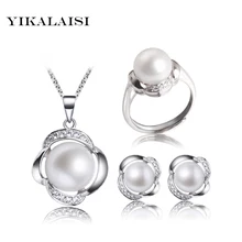 YIKALAISI 925 стерлингового серебра ювелирные изделия для женщин натуральный жемчуг Ювелирные наборы ожерелье/серьги/кольцо лучший подарок