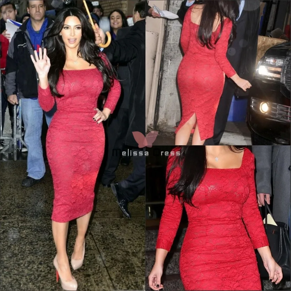 Kim Kardashian Red Dress Celebrity Lace 