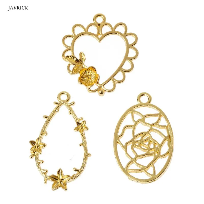 

3Pcs Hollow Flower Decor Photo Frame Pendants Bezel Setting Resin Jewelry Making
