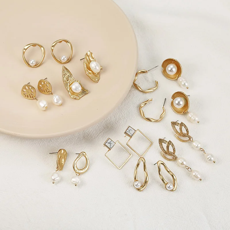 Metal Simulated Pearl Shell Long Dangle Earrings For Women Irregular Drop Earring Gold Silver Color Pendientes Fashion Jewelry