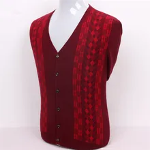 Чистый коза, кашемир, клетчатая нить, вязаный мужской модный v-образный вырез, контрастный цвет, толстый кардиган, свитер бордовый, 2 цвета S/3XL