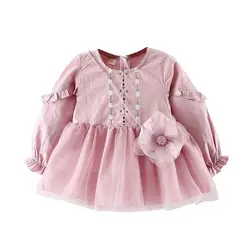 Одежда для малышей платья в цветочек для девочек Осенняя детская одежда с цветочным рисунком Детские платья для девочек весенние платья