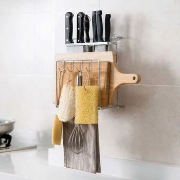 

OTHERHOUSE Kitchen Storage Shelf Rack Knife Holder Block With Hooks Hangers Cooker Cutting Board Holder Iron Wall Mounted