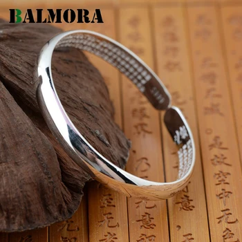 

BALMORA Authentic 999 Pure Silver Jewelry Retro Round Classic Bangles for Women Men Bracelets Accessories Gifts Bijoux SZ0045