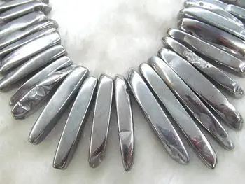 

Silver Titanium Spikes -Crystal Quartz Beads - Crystal Spike Sharp Teeth Semiprecious Jewelry Necklace 15-50mm 16inch