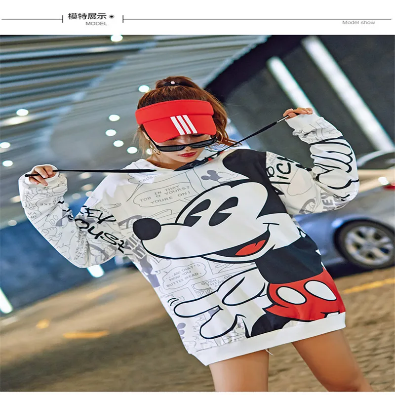 

Spring summer new women's casual hoodie fashion printing cute Mickey letters loose large size women's tops street hipster hoodie
