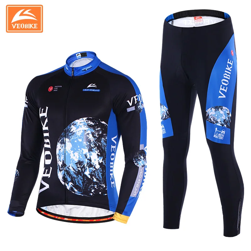 

VEOBIKE Winter Cycling Jersey Set Bike Wear Suit Warmer-Keep Long Sleeve 2017 Team Pro Thermal Bicycle Jacket Bibs Pants Set