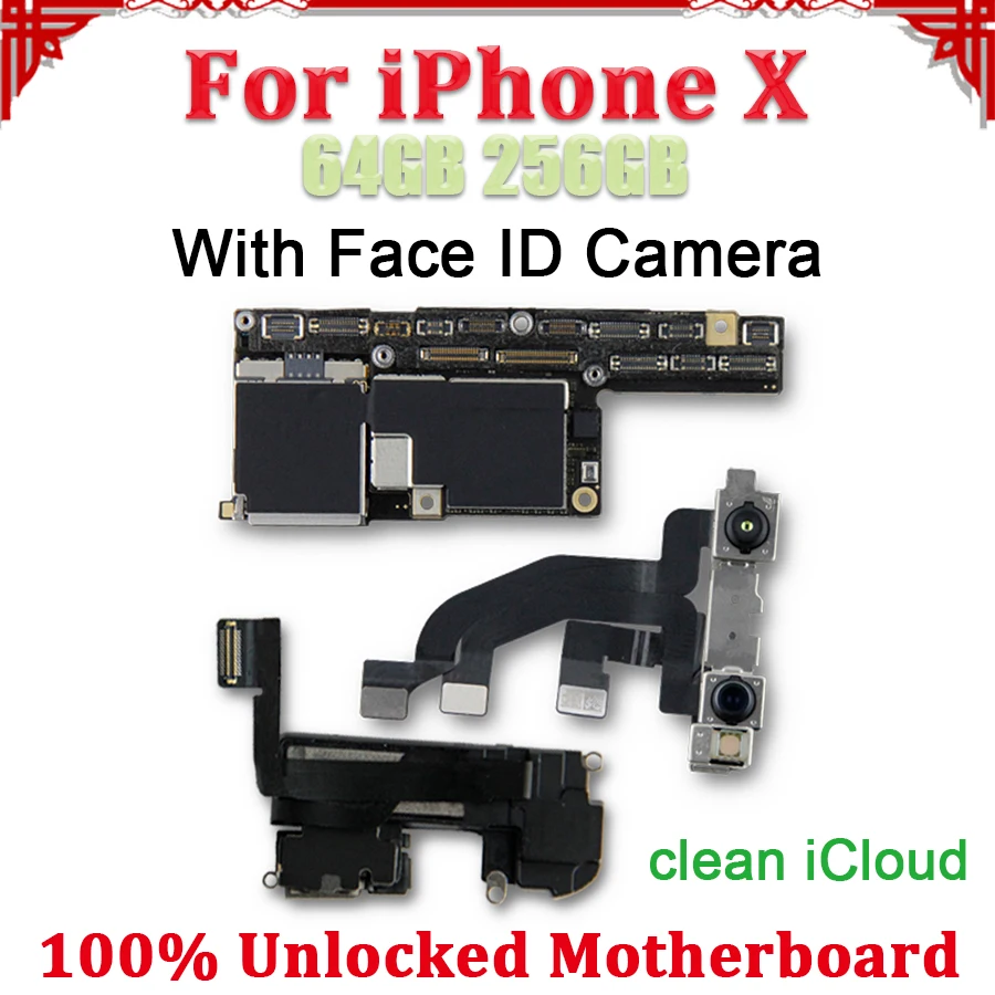 

100% Original Factory Unlocked For iPhone X Motherboard With Face ID,Replacement Mainboard For iPhone X 64GB 256GB Logic Board