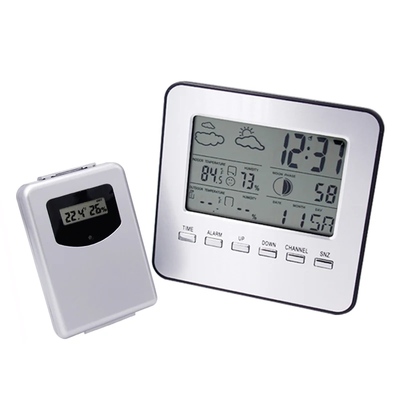 

Wireless Multilingual Display Indoor/Outdoor Digital Temperature Hygrometer Meter With Weather Radio Alarm Clock Thermometer 12%
