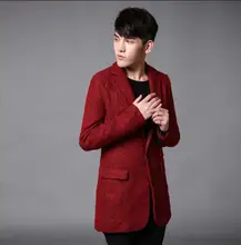 Wine red winter autumn wool coat mens medium-long trench coats slim casual overcoat for mens fashion pea coats men’s clothing