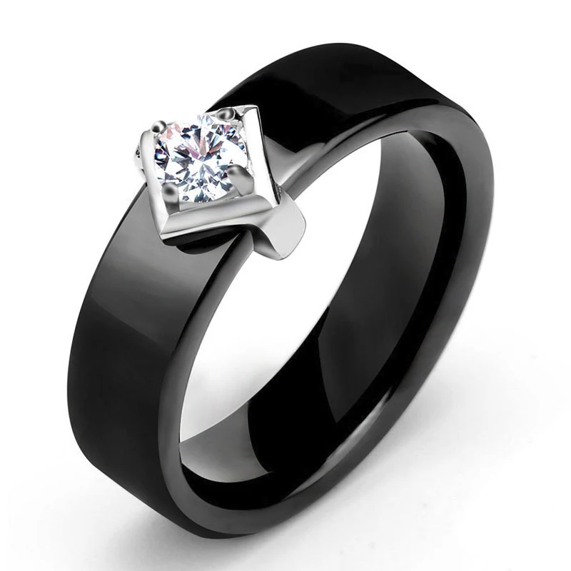 Black & White Ceramic Female Rings Stainless Steel Anti Allergies Love
