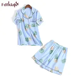 Fdfklak 2018 лето хлопок цветочные Пижама Для женщин из двух частей пижамы Для женщин Пижама Mujer Женская Ночная рубашка; одежда для сна комплекты