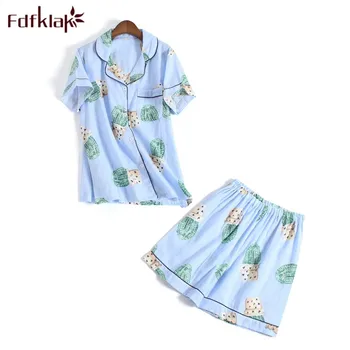

Fdfklak 2018 Summer Cotton Floral Sleeping Suit Women Two Piece Pyjamas Women Pijama Mujer Ladies Nightwear Sleepwear Sets Q975