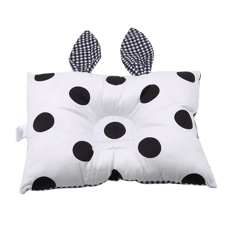 Хлопковая подушка для малышей с милыми заячьими ушками, Нескользящие плоские подушки под голову для новорожденных, забавные декоративные подушки для малышей, мягкие формирующие подушки - Цвет: black dots