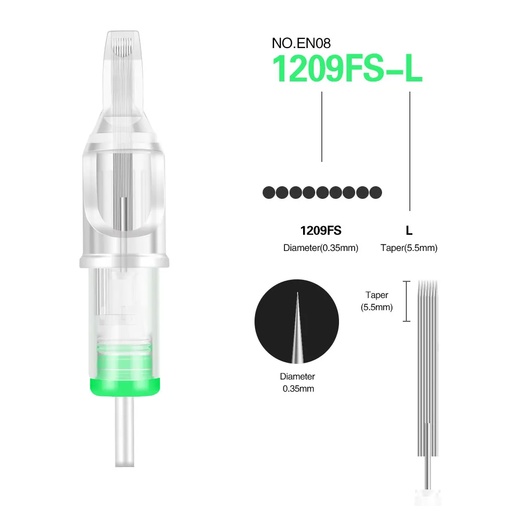 Клеймо 20 шт. картридж иглы одноразовые Перманентный макияж пирсинг иглы татуировки тела и искусства EN08-FS - Габаритные размеры: EN08-1209FS-L
