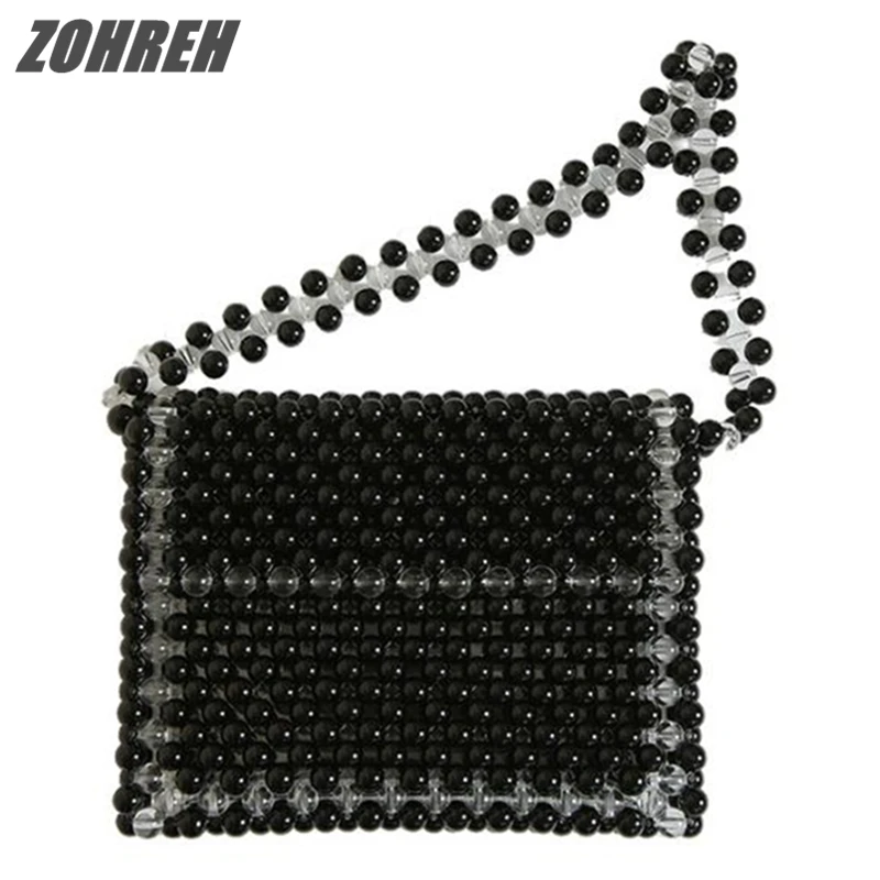 

Hand-knitted Pearls Women Handbag Luxury Evening Pearl Women Bag Shoulder Bags Clutch Crystal Transparent Bag For Wedding Party