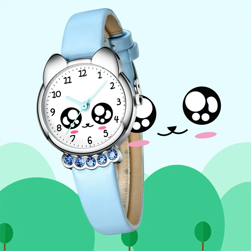 KDM Girl Watch Kids Cute Genuine Leather Watches Beautiful Diamond Waterproof Watch Lovely Kid Children Wristwatch Student Clock