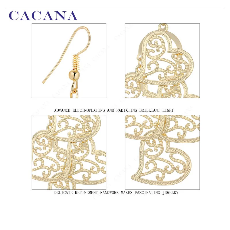 CACANA Dangle Long Earrings For Women Peach Heat Shape Hollow Bijouterie Hot Sale No.A259 A260
