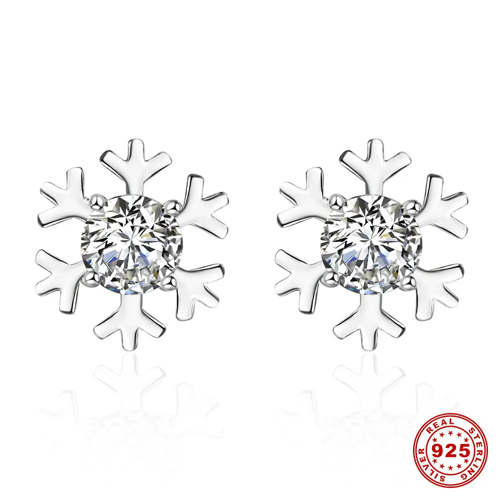 

2019 New Fashion 925 Sterling Silver Luxury Snow Flake Bling Crystal CZ Stone Stud Earrings for Women Earring Jewelry Gifts