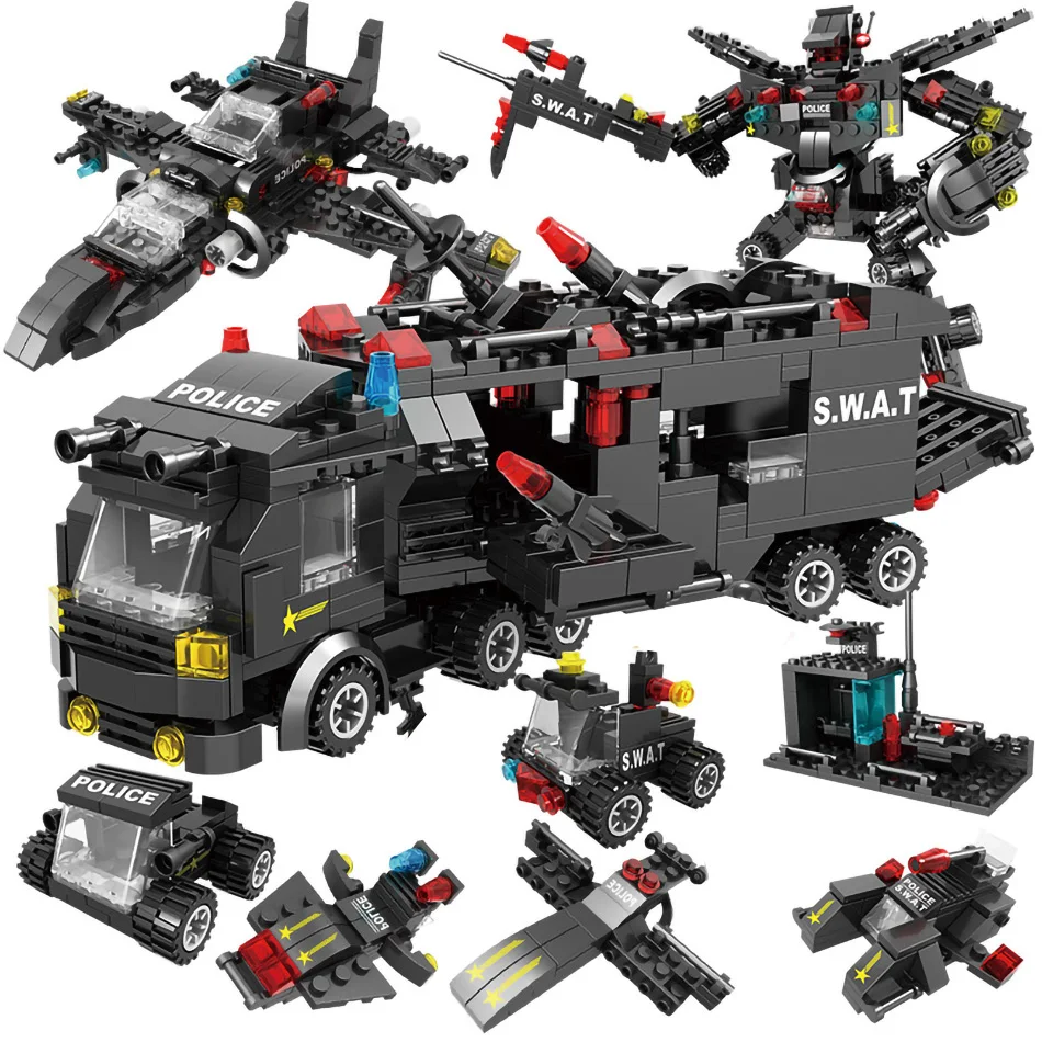 City Police Station Car Building Blocks legoingly SWAT Military Police Robot Bricks Sets Education