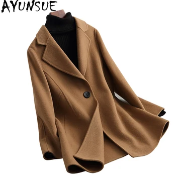 

AYUNSUE Casual Women Wool Coat Autumn Winter Coats Camel Color Double-side Wool Female Jacket Outwear abrigo mujer 38059 WYQ1421