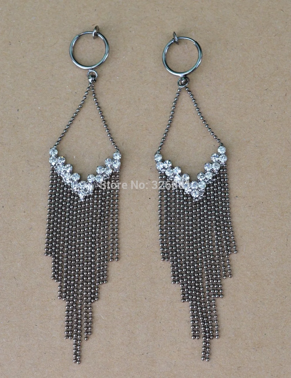 3.5'' long clip on Chandelier earrings glass rhinestone,party wedding