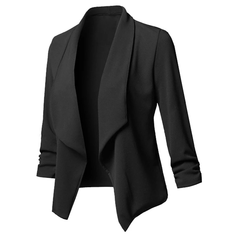 Сплошные блейзеры женский кардиган пальто длинный рукав блейзеры и куртки с рюшами Асимметричный повседневный деловой костюм женская