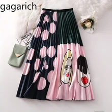 Женские юбки Gagarich, лето, новинка, мультяшный цветной принт, высокая талия, плиссированная юбка, женские длинные большие юбки А-силуэта