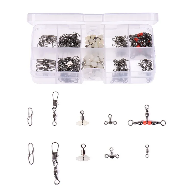 

100/Boxs Fishing Rolling Barrel Swivel With Interlock Snap Connectors Fishing Accessories With Tackle Fishing Connectors