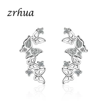 ZRHUA драгоценные 925 серебряные/Золотые серьги-гвоздики с бабочкой для женщин и девушек, выразительные ювелирные аксессуары, подарок для помолвки