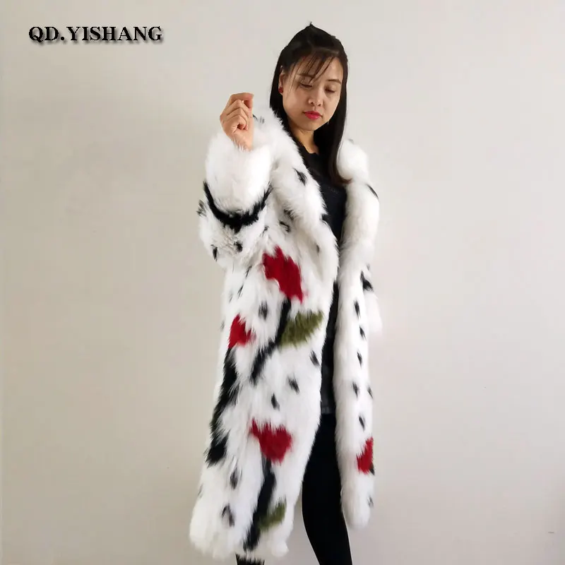 

Real fox fur woven long coat warm lightweight stylish Suit collar handmade 2019 new QD.YISHANG