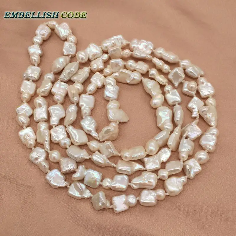 

New kind long necklace 120cm 160cm pearls white Rope knotted twisted 2 rows small baroque irregular freshwater gift for women