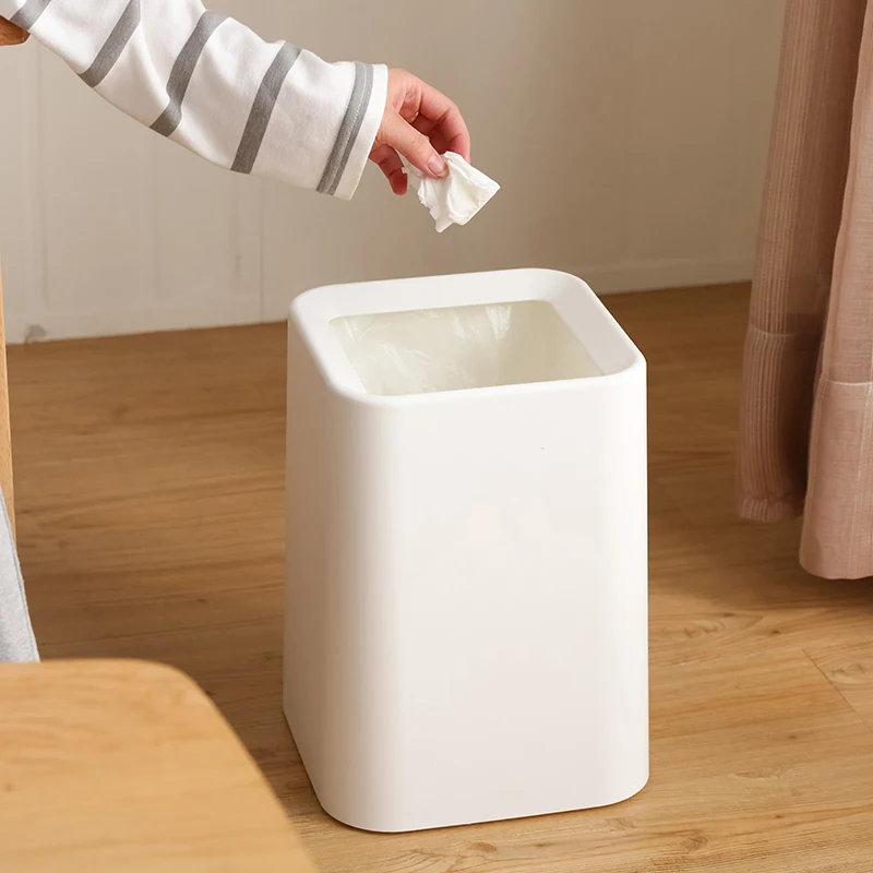 Белая мусорная корзина современный стиль квадратная бумажная корзина пластиковая без крышки мусорная корзина PP+ ABS двухслойная стоящая мусорная корзина для жизни