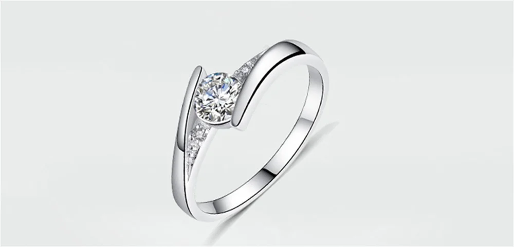 YANHUI Original Pure Solid 925 Silver Ring Luxury 0.5 Carat CZ Zircon Engagement Wedding Rings For Women Ring Size 4 -10 J50036