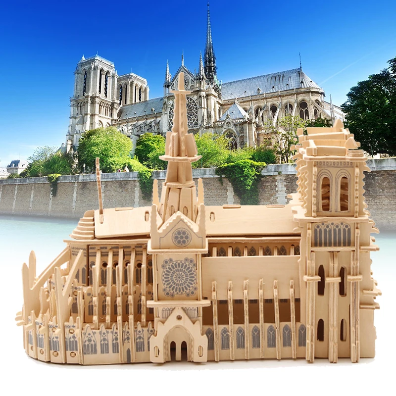 

Notre Dame De Paris 3D Puzzle Wooden Dimensional Model DIY Accurate Children Miniature Building Model Children Kids Toys Gifts