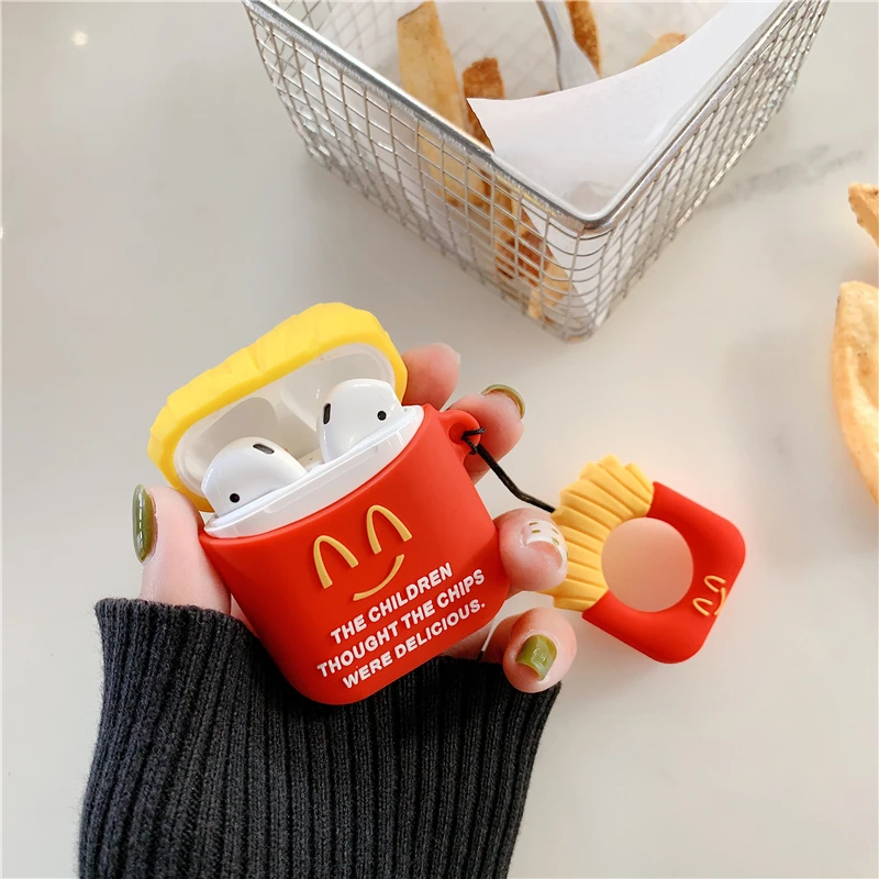 Чехол для AirPods с милым рисунком картофеля фри гамбургера чехол для наушников s для Apple Airpods 2 Чехол Funda с кольцом на палец - Цвет: fries