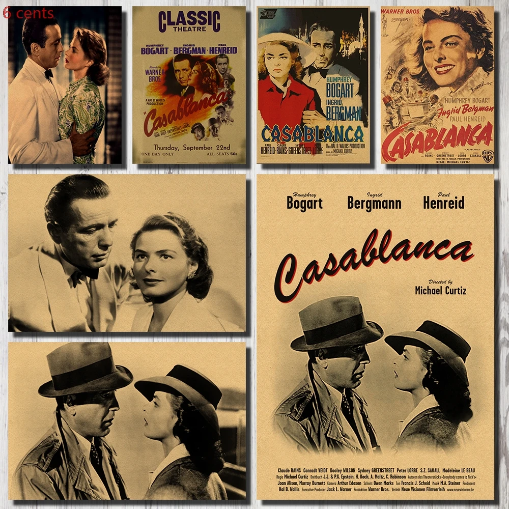 Casablanca Movie Poster, декоративная наклейка, плакат из крафт-бумаги, наклейка на стену, винтажная Наклейка на стену, настенный стикер по фильму