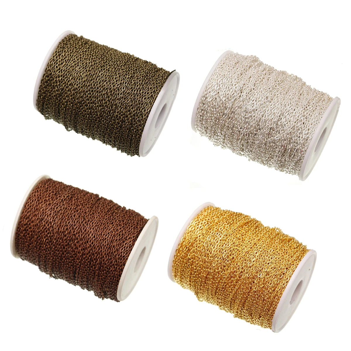 5m Golden/Silver/Copper/Bronze Plated Necklace Cable Link Iron Metal Chain Findings Brass Bulk for DIY Jewelry Making Materials